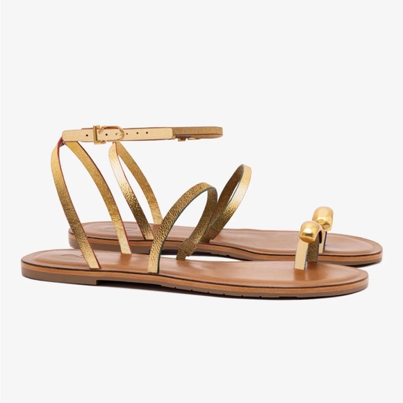 Larroude Shoes - BNIB Larroudé Biarritz Flat Sandal in Gold Metallic Leather
